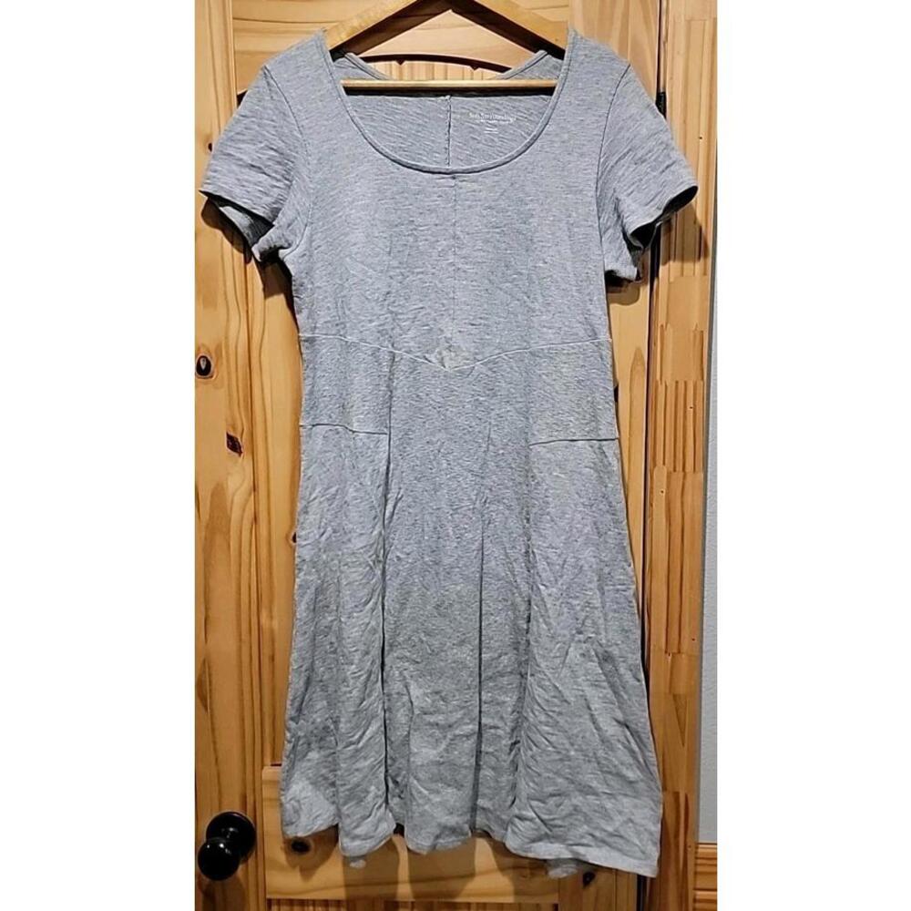 Soft Surroundings Gray Tali Midi Dress Short Sleeve Minimalist Modest Cotton M